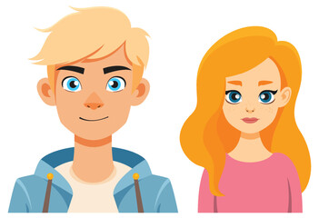 Fototapeta premium Young Man and Woman Illustration