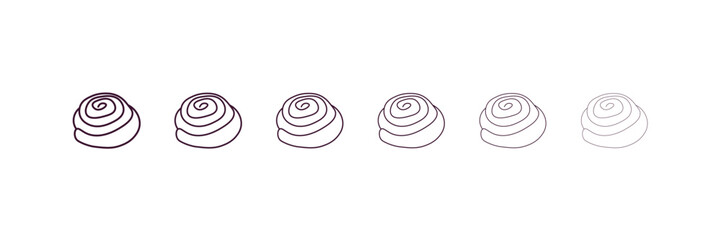 cinnamon roll outline icon. Linear vector from hotel concept. 6 different line style cinnamon roll icon included thin, light, regular, medium, bold, black