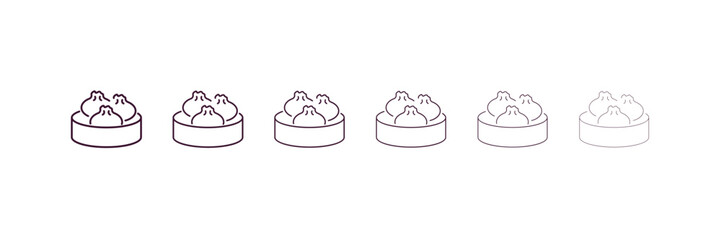 dim sum outline icon. Linear vector from hotel concept. 6 different line style dim sum icon included thin, light, regular, medium, bold, black