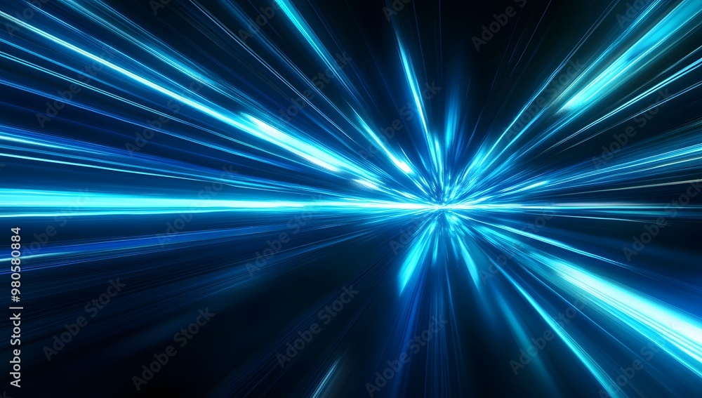 Poster blue light speed background with a blur effect glowing lines for an abstract technology or futuristi