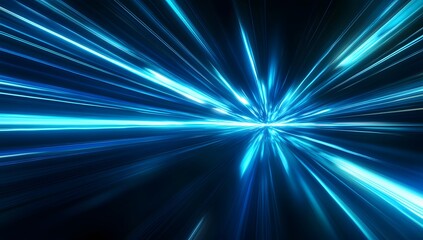 Obraz premium Blue light speed background with a blur effect glowing lines for an abstract technology or futuristic concept design.