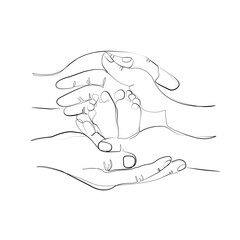 Holding Baby Feet One Line Art | Printable Family Line Art Print | Minimalist Nursery Wall Art | Baby Room Wall Decor 