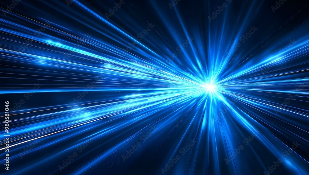 Poster blue light speed background with a blur effect glowing lines for an abstract technology or futuristi