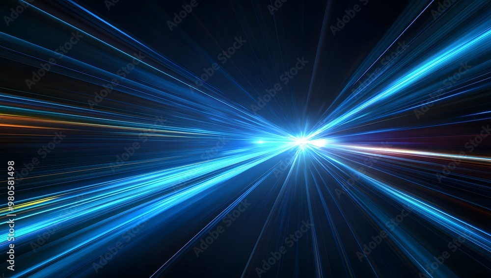 Poster blue light speed background with a blur effect glowing lines for an abstract technology or futuristi