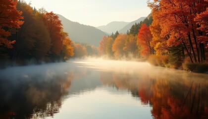 A Tranquil River Reflecting the Fiery Hues of Fall Foliage