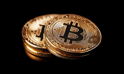 Crypto currency Bitcoin (BTC): Bitcoin golden coins on a chart, Blockchain technology, bitcoin mining concept