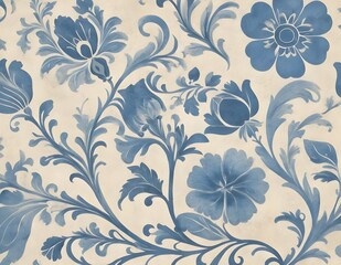 Norwegian Scandinavian rosemaling traditional handpainted folk art in bright blue floral patterns