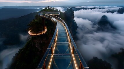surreal zhangjiajie glass bridge, vertigo-inducing view of canyon the glass bridge provides a breathtaking and dizzying view of the canyon far below. 