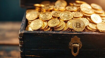 A treasure chest filled with gleaming gold coins, symbolizing successful investment and wealth returns