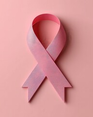 Pink ribbon symbolizing cancer awareness, hope, and support against breast cancer on a soft pink background