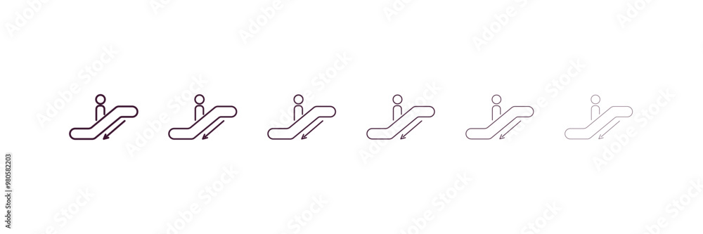 Poster escalator down outline icon. linear vector from hotel concept. 6 different line style escalator down