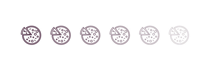 pizza outline icon. Linear vector from hotel concept. 6 different line style pizza icon included thin, light, regular, medium, bold, black