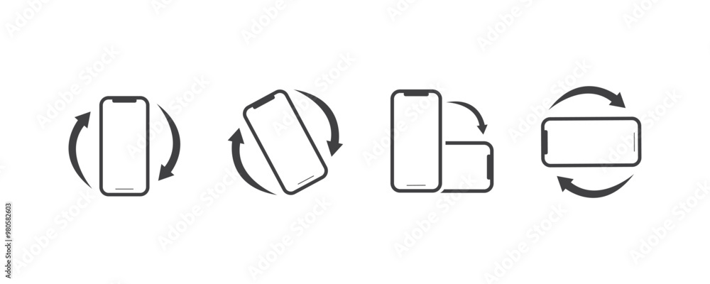 Wall mural mobile phone rotate icon set in line style device rotation with simple black style symbol sign
