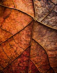 Macro close up of leaf texture with red and green veins.