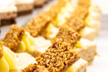 Pastries decorated with kozinaiki and cream