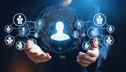 Obraz premium Social Media, Marketing, Innovative management of the personnel in the network. Generated image