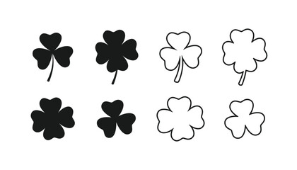 Set of icon Green shamrock, cloverleaf, luck, clover symbols. Good luck with the leaf clover flat icon set isolated on a transparent background.