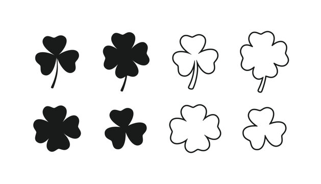 Set of icon Green shamrock, cloverleaf, luck, clover symbols. Good luck with the leaf clover flat icon set isolated on a transparent background.