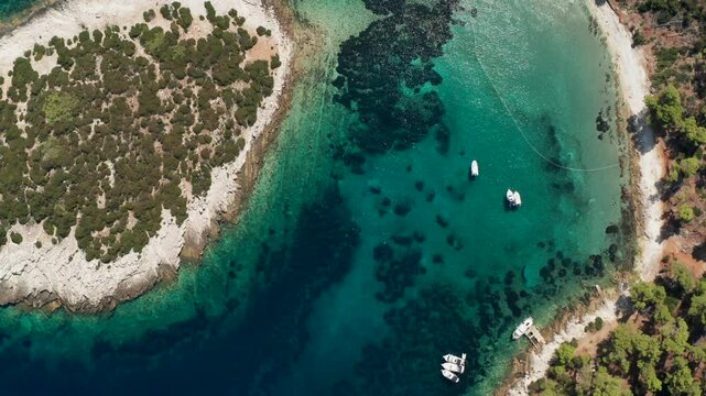 Above View Of Anchorage Over Uska Bay On The Island Lastovo, South Dalmatia, Croatia. Aerial Shot