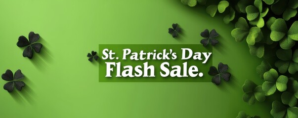 Vibrant St. Patrick's Day flash sale banner featuring green shamrocks and festive design elements for seasonal promotions