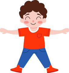 Happy Little Boy: A cartoon illustration of a joyful young boy with outstretched arms, radiating positivity and childlike innocence. The vibrant colors and simple design evoke a sense of playfulness a