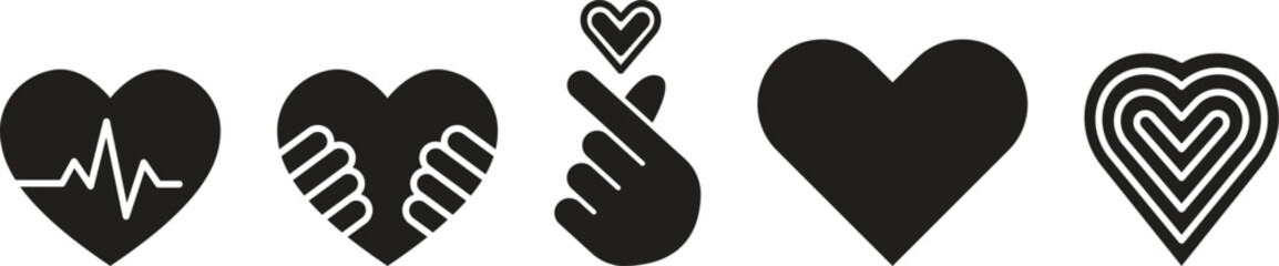 Vector icon collection connected to the heart. Medical health care concept. Love passion concept. Heart shape. Romantic design. Vector illustration