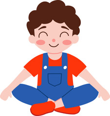 Smiling Boy in Meditation Pose: A happy and relaxed boy with brown curly hair sits in a meditative pose, radiating serenity and inner peace. His closed eyes and serene expression evoke a sense of calm