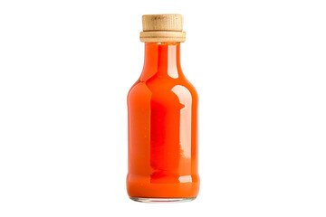Closeup of Louisiana Sauce in glass bottle isolated on a white transparent background. Concept of food or culinary ingredient