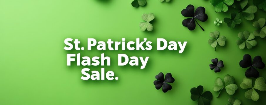 Vibrant St. Patrick's Day flash sale banner with green shamrocks on a bright background