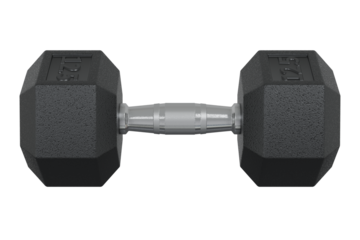 Hex Dumbbell with numbers 12.5, weightlifting gym equipment, side view, PNG isolated on transparent background	