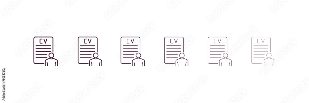 Poster cv outline icon. linear vector from human resources concept. 6 different line style cv icon included