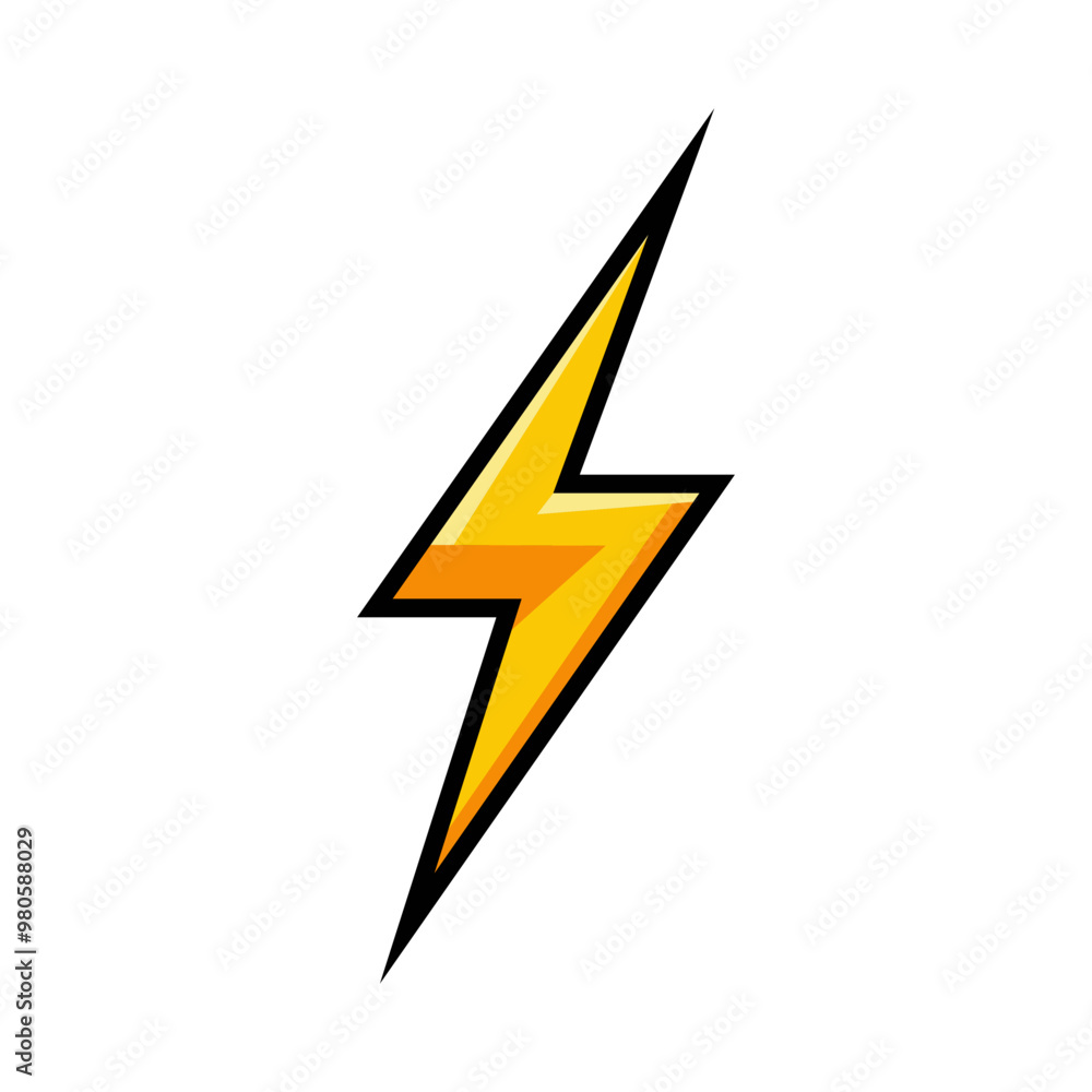 Poster lightning icon. yellow lightning bolt with black outline is striking down to the right. vector illus
