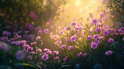 Fototapeta premium Beautiful Pink Flowers in Soft Sunrise Light