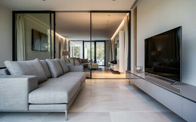 Fototapeta premium modern living room with fireplace