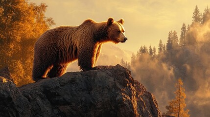 Majestic Brown Bear in a Serene Mountain Landscape