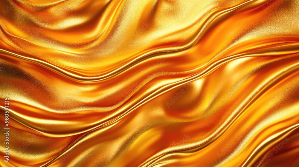 Poster elegant golden fabric with smooth waves, creating a luxurious and rich texture, perfect for design a
