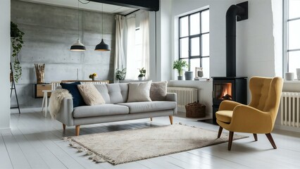 modern living room with fireplace