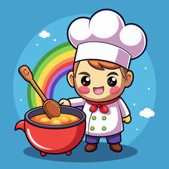 A determined chibi chef character with a furrowed brow exudes focus and intensity, ready to take on a culinary challenge