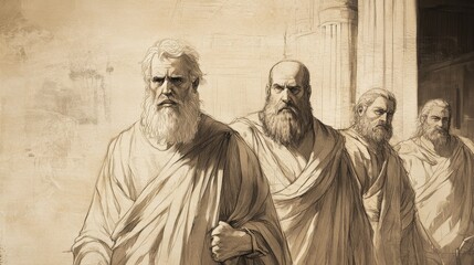 Fototapeta premium Biblical Illustration of Uzziah Disregarding the Priest’s Warning in 2 Chronicles, Entering the Temple to Burn Incense, an Act Reserved for Priests, Beige Background