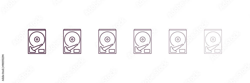 Aufkleber hard disc outline icon. linear vector from internet security concept. 6 different line style hard di