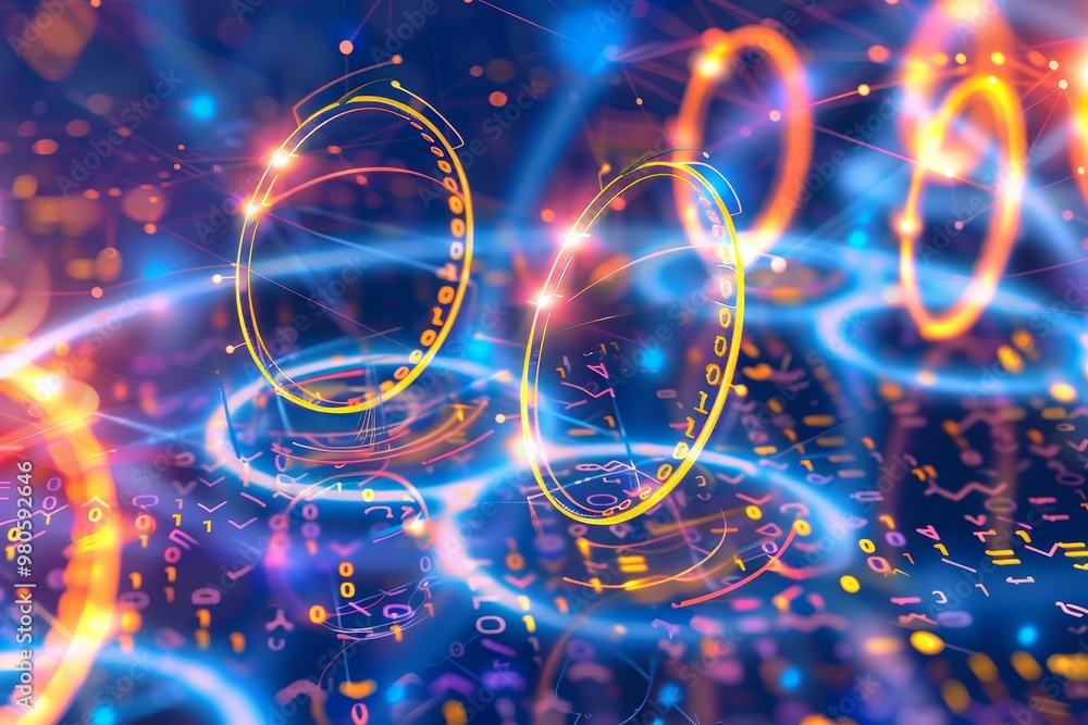 Aufkleber Digital data streams with binary codes, symbolizing the flow of information in cyberspace and the intricate design of modern technology and programming.