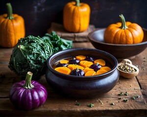 Rustic Autumn Vegetables on Wooden Table