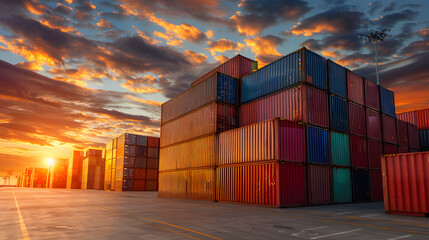 Multi-colored cargo containers on the pier of a cargo logistics port. AI Generated