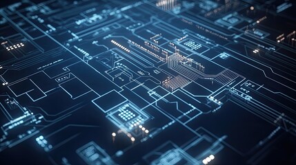 Futuristic Digital Circuit Board with Glowing Lines