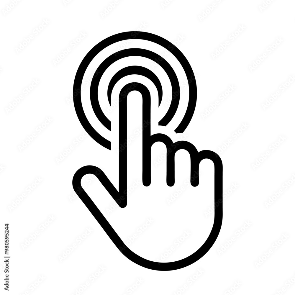 Aufkleber click here icon. this simple icon depicts a hand pressing a touch screen, symbolizing user interacti