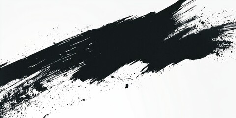 Obraz premium Abstract black paint stroke on a white background.