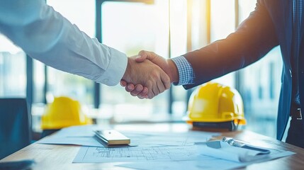 Business Partnership Handshake at Construction Site