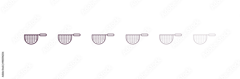 Poster strainer outline icon. linear vector from kitchen concept. 6 different line style strainer icon incl