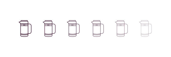 coffee pot outline icon. Linear vector from kitchen concept. 6 different line style coffee pot icon included thin, light, regular, medium, bold, black
