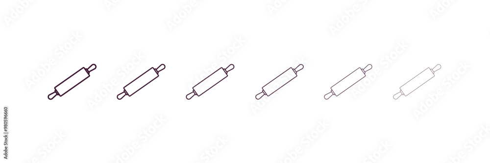 Poster rolling pin outline icon. linear vector from kitchen concept. 6 different line style rolling pin ico